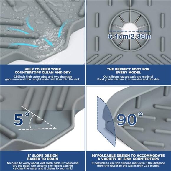 Silicone Faucet Handle Drip Catcher Tray Mat, Silicone Faucet Mat Dish Soap - Picture 5 of 7